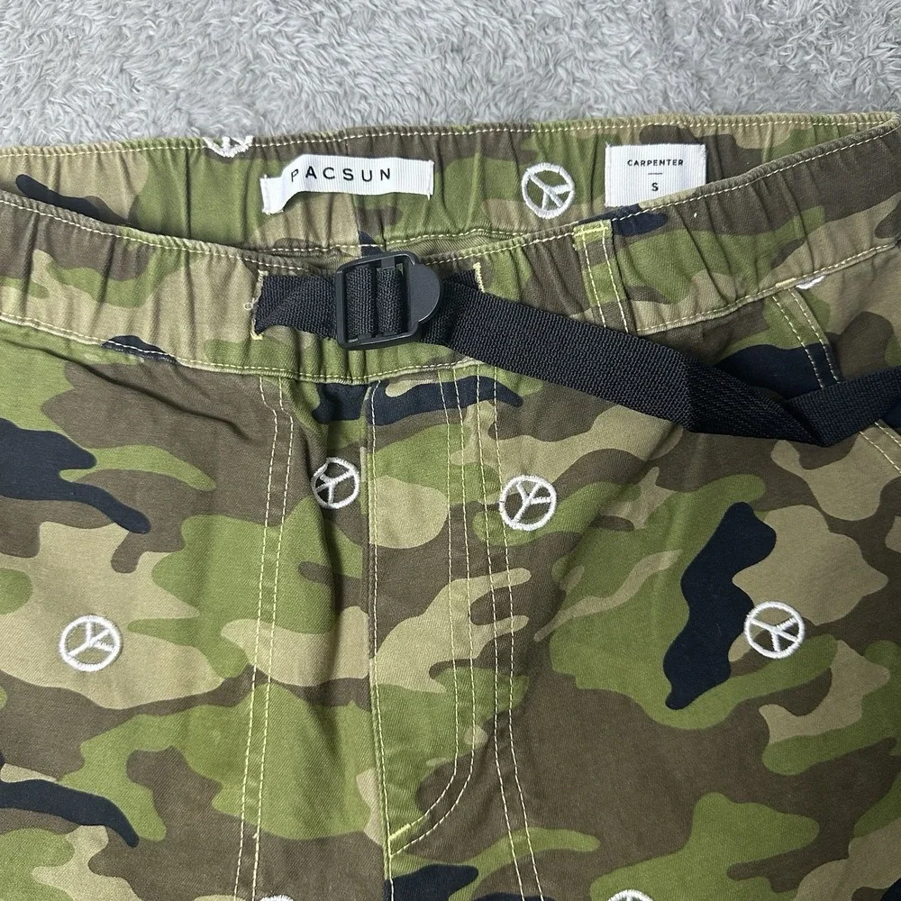 PacSun Men's Carpenter Camo Pants Peace Sign Embroidery Y2K Streetwear Skater‎ S